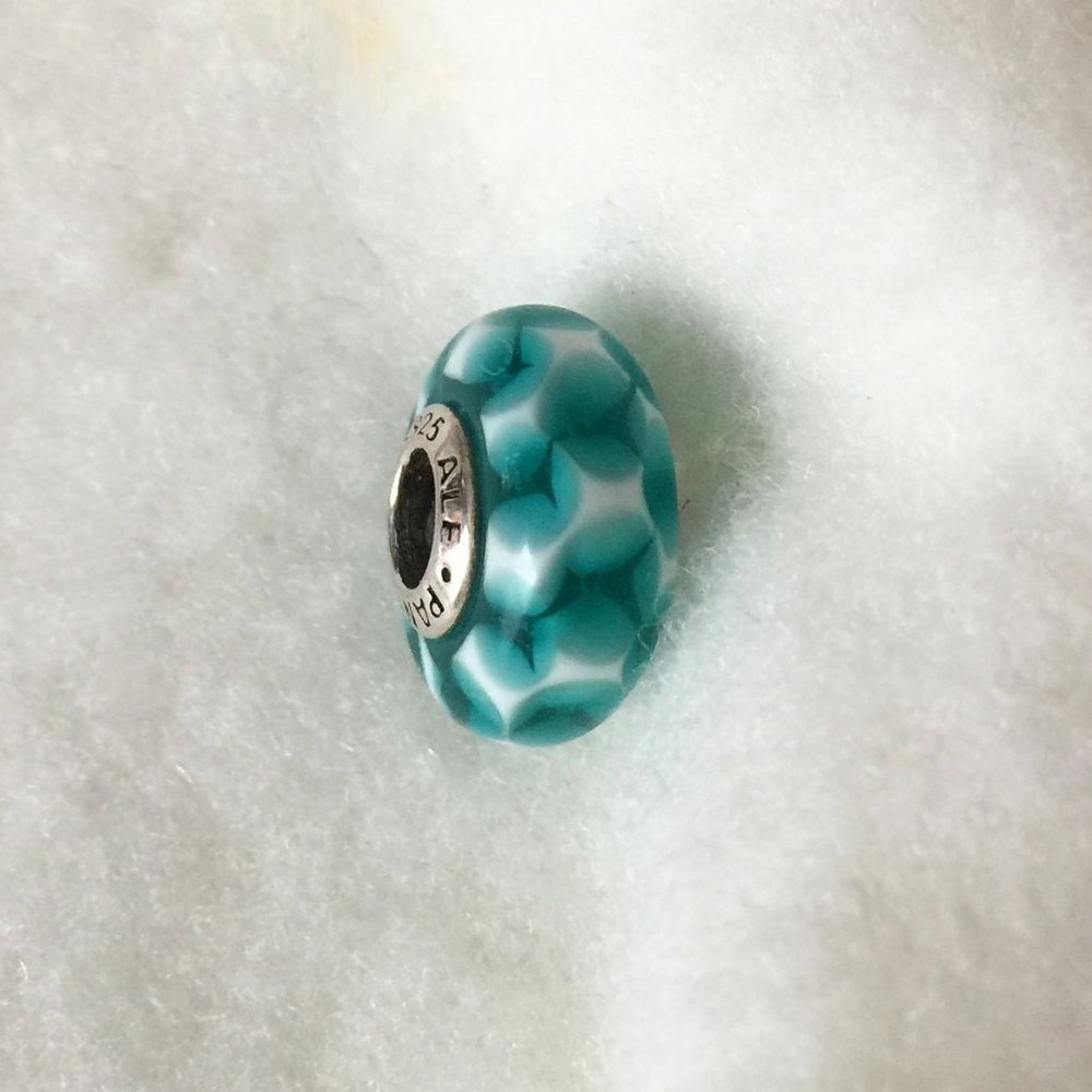 Pandora Teal lattice Murano Glass Charm